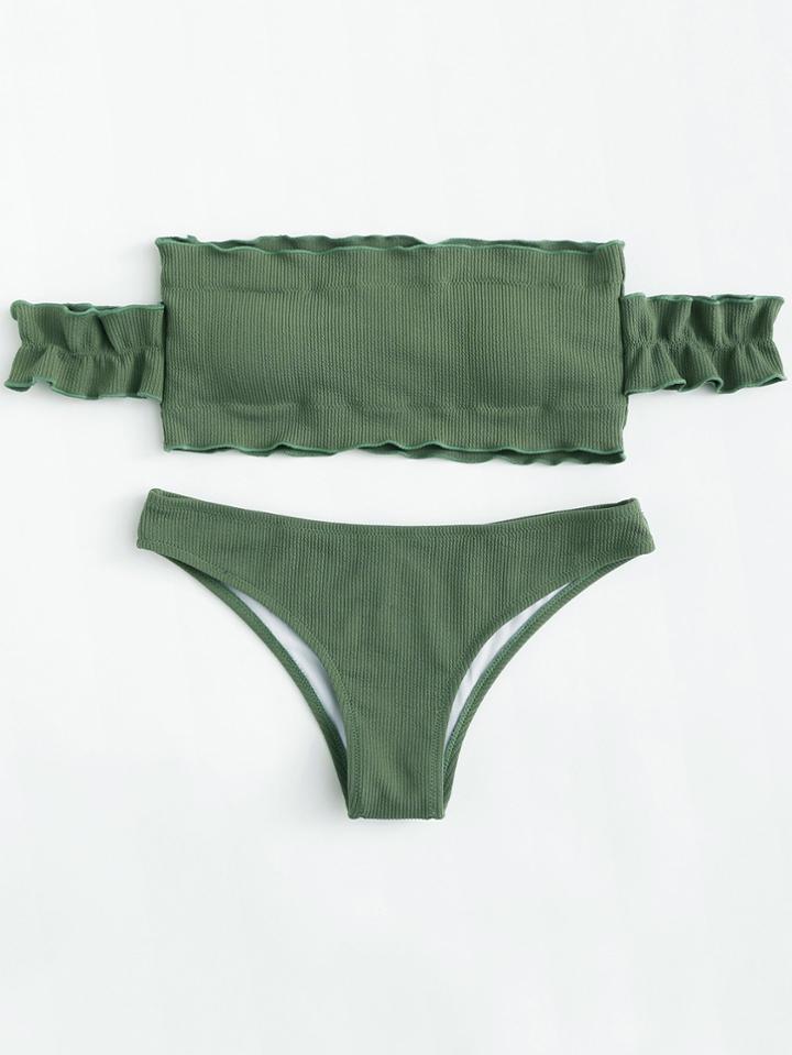 Romwe Rib Knit Off Shoulder Bikini Set