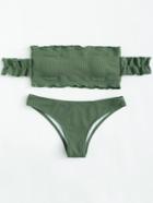 Romwe Rib Knit Off Shoulder Bikini Set