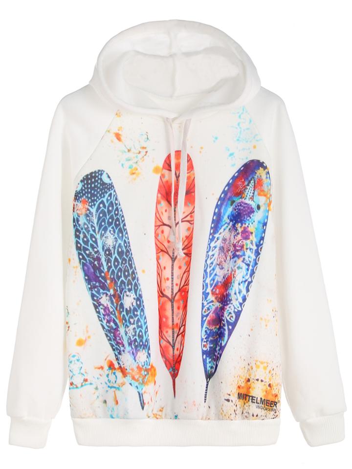 Romwe White Paint Splatter Print Raglan Sleeve Hooded Sweatshirt