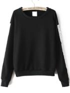Romwe Contrast Lace Black Sweatshirt