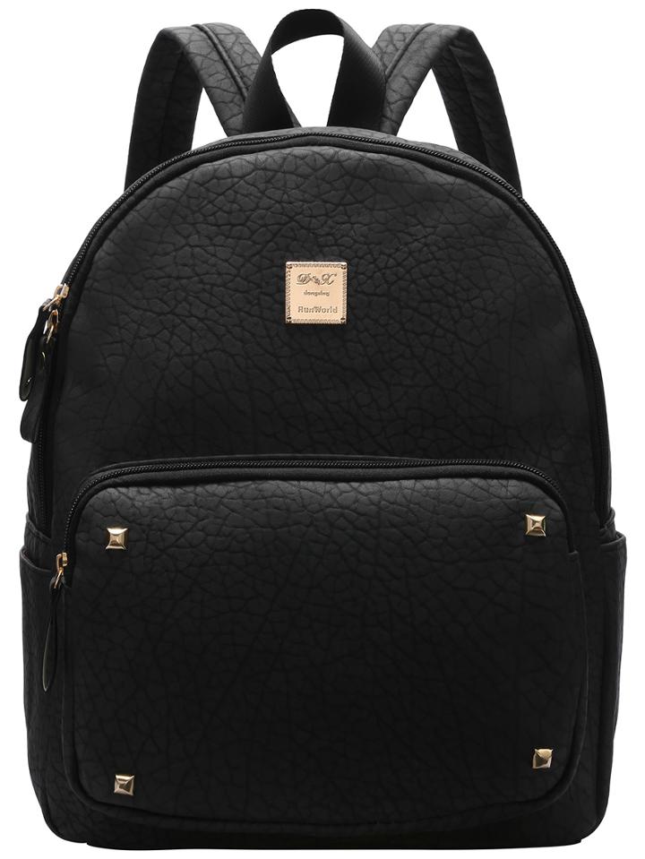 Romwe Black Metallic Embellished Pu Backpacks