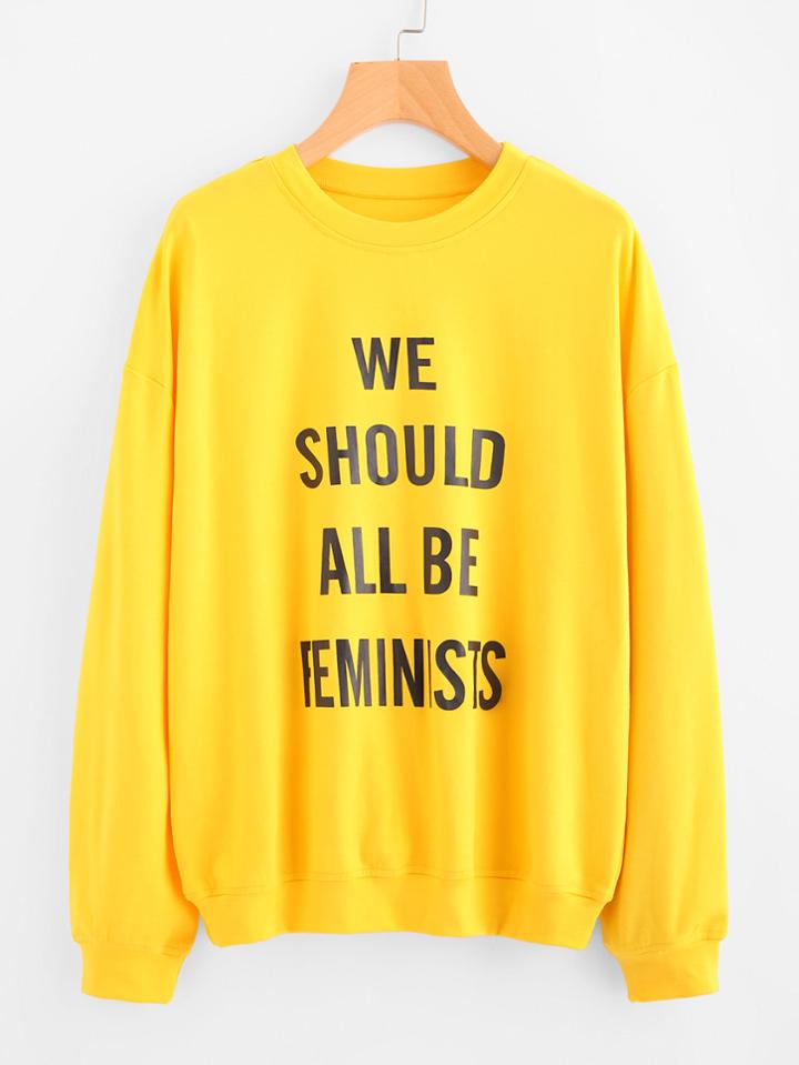 Romwe Slogan Print Drop Shoulder Sweatshirt