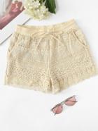 Romwe Drawstring Waist Crochet Shorts