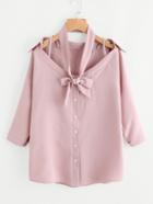 Romwe Cold Shoulder V Neckline Bow Tie Neck Blouse