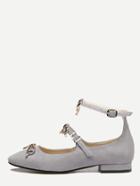 Romwe Grey Faux Suede Bow Tie Ankle Strap Shoes