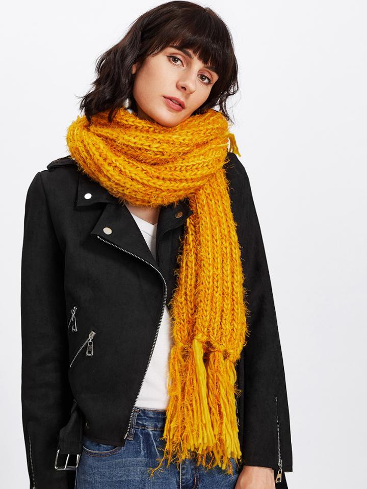 Romwe Fringe Trim Knit Scarf