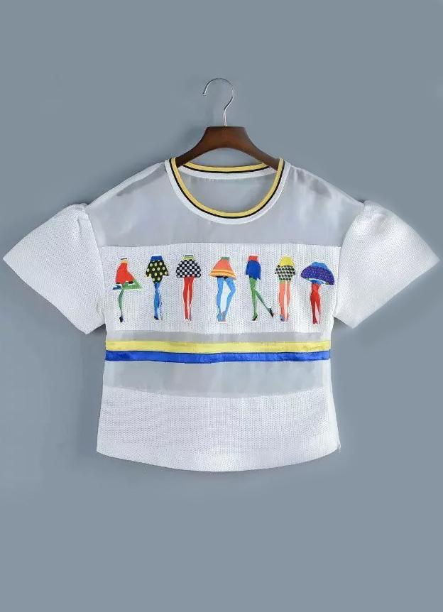 Romwe With Organza Skirt Print T-shirt