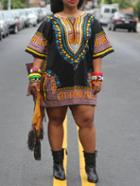 Romwe Black Tribal Print Tunic Dress