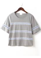 Romwe Embroidered Hollow Grey T-shirt