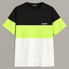 Romwe Guys Letter Print Neon Cut-and-sew Tee