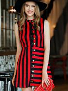 Romwe Red Black Striped Round Neck Sleeveless Dress