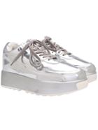 Romwe Silver Lace Up Heavy-bottome Flats
