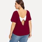 Romwe Plus Bow Decoration Open Back T-shirt