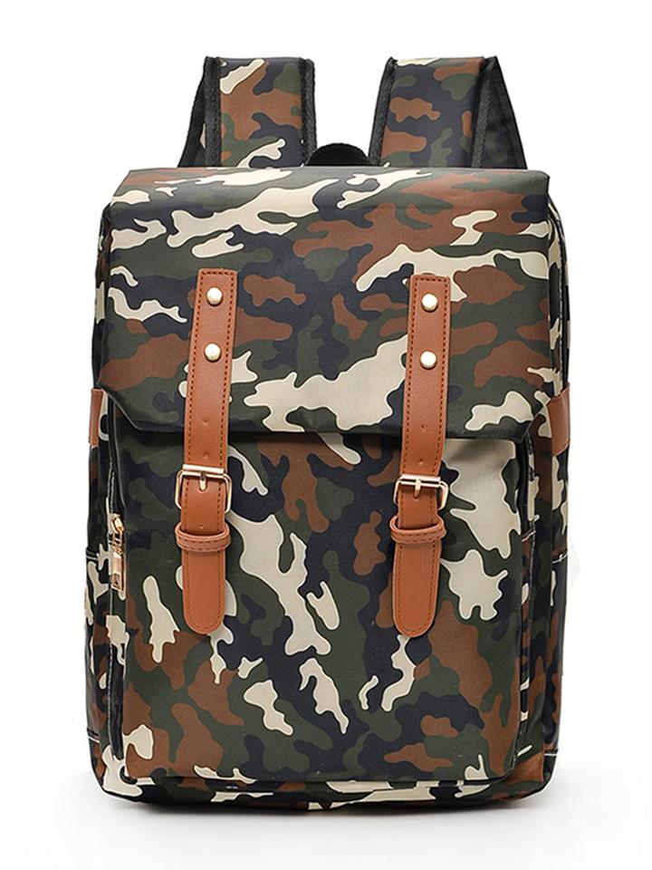 Romwe Camo Detail Double Buckle Backpacks