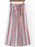 Romwe Multicolor Stripe Wide Leg Pants With Belt