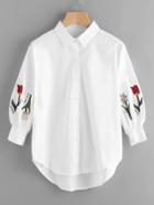 Romwe Flower Embroidery Single Breasted Blouse
