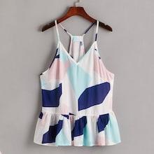 Romwe Plus Geo Print Ruffle Hem Cami Top