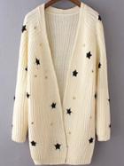 Romwe Stars Pattern Bead White Coat