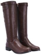 Romwe Brown Round Toe Zipper Buckle Strap Tall Boots