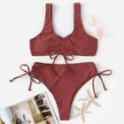 Romwe Scoop Neck Drawstring Top With Tie Side Bikini