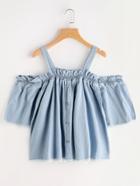 Romwe Cold Shoulder Button Front Denim Top