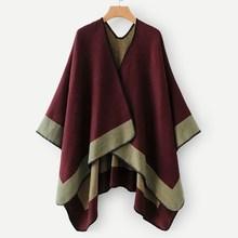 Romwe Contrast Trim Poncho Sweater
