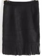Romwe Slim Tassel Black Skirt