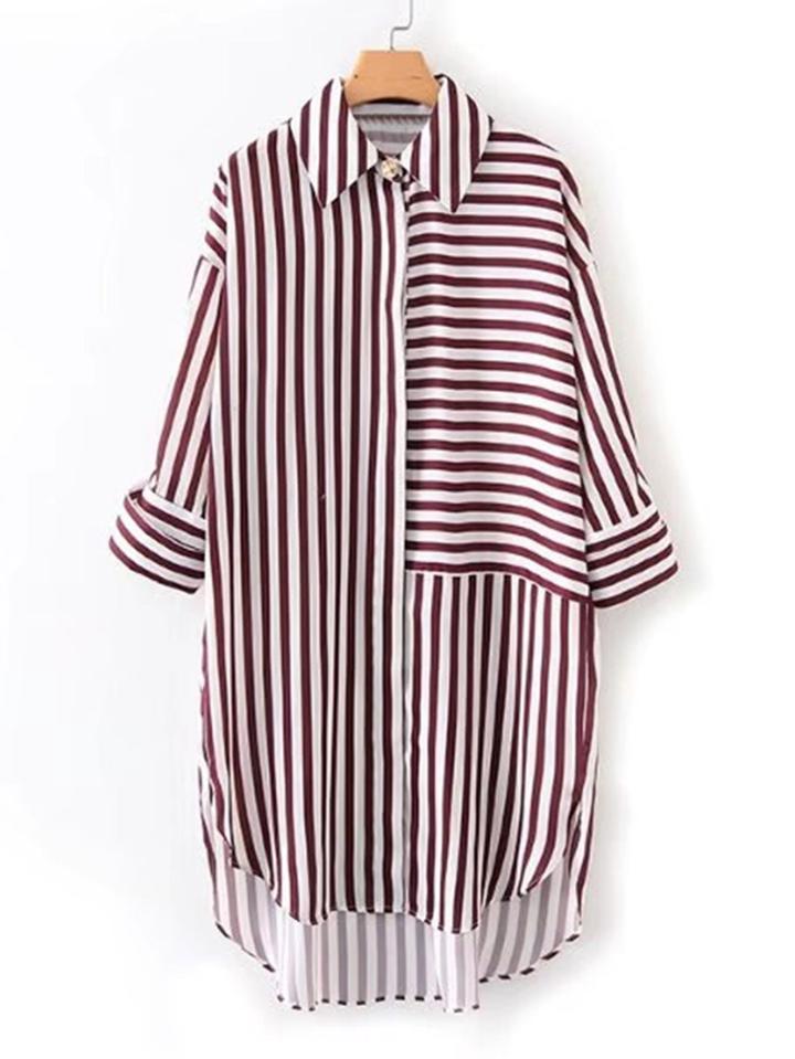 Romwe Dolphin Hem Striped Shirt Dress