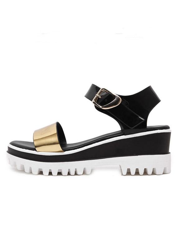 Romwe Gold Lug Sole Open Toe Sandals