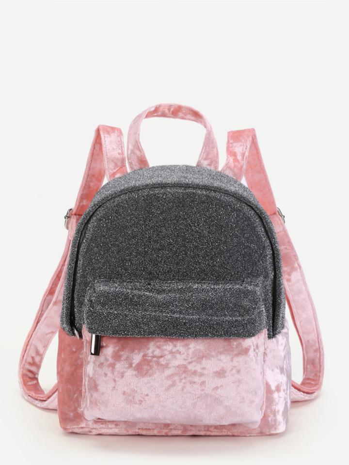 Romwe Two Tone Velvet Panel Backpack