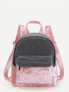 Romwe Two Tone Velvet Panel Backpack