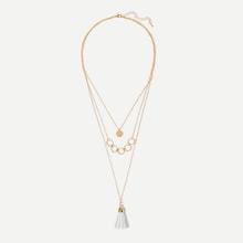 Romwe Tassel & Circle Pendant Layered Chain Necklace