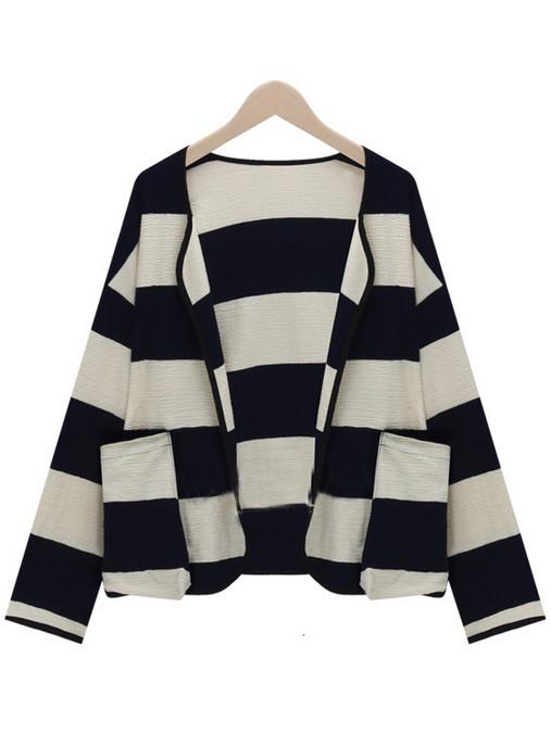 Romwe Long Sleeve Plaid Pockets Black White Coat