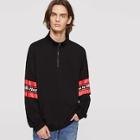 Romwe Guys Zip Front Letter Sleeve Pullover