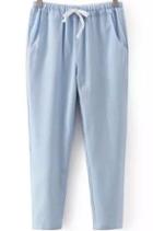 Romwe Drawstring With Pockets Sky Blue Pant