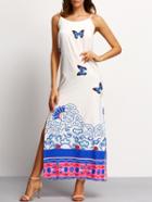 Romwe Spaghetti Strap Butterfly Print Split Dress
