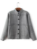 Romwe Grey Contrast Trim Button Up Sweater Coat