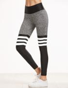 Romwe Color Block Striped Elastic Waist Sport Leggings