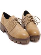 Romwe Light Brown Round Toe Lace Up Ankle Boots