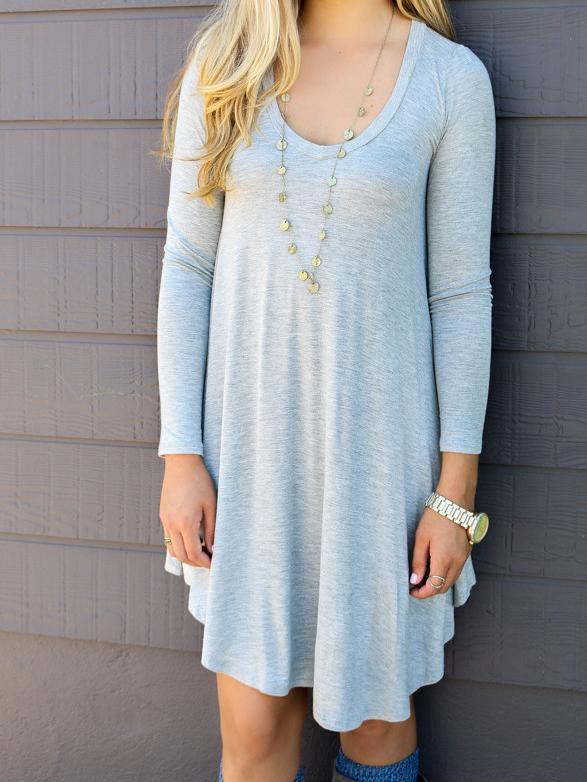 Romwe Long Sleeve Asymmetrical Shift Grey Dress