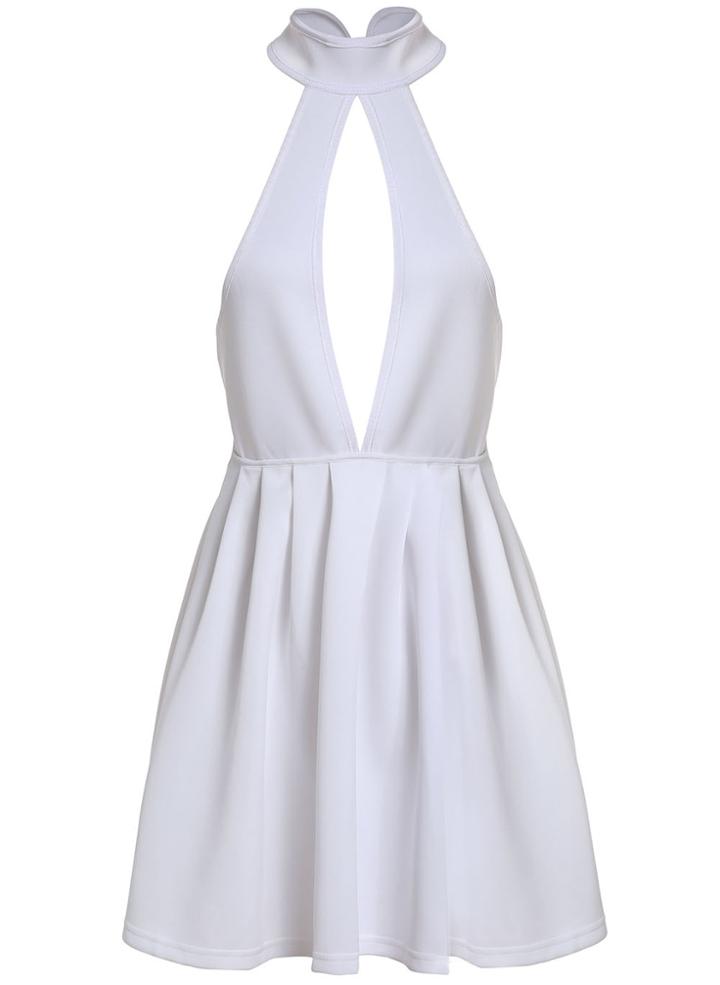 Romwe Halter Open Back Flare Dress