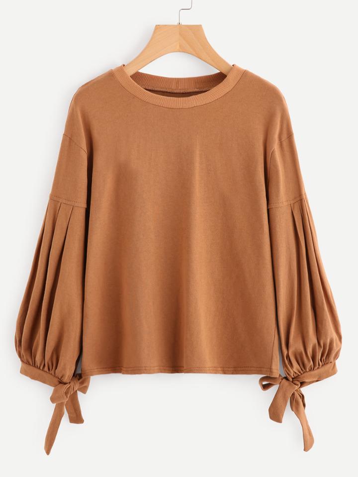 Romwe Lantern Sleeve Tie Cuff Sweatshirt