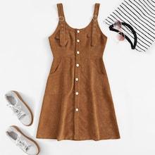 Romwe Button Through Corduroy Pinafore Dress