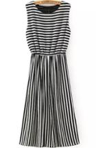 Romwe Round Neck Sleeveless Striped Black Dress
