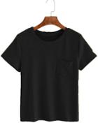 Romwe Short Sleeve Black T-shirt With Pocket