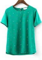 Romwe With Embroidered Chiffon Green Top