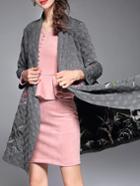Romwe Grey Long Sleeve Embroidered Coat