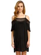 Romwe Black Spaghetti Strap Panelled Off The Shoulder With Lace Dress