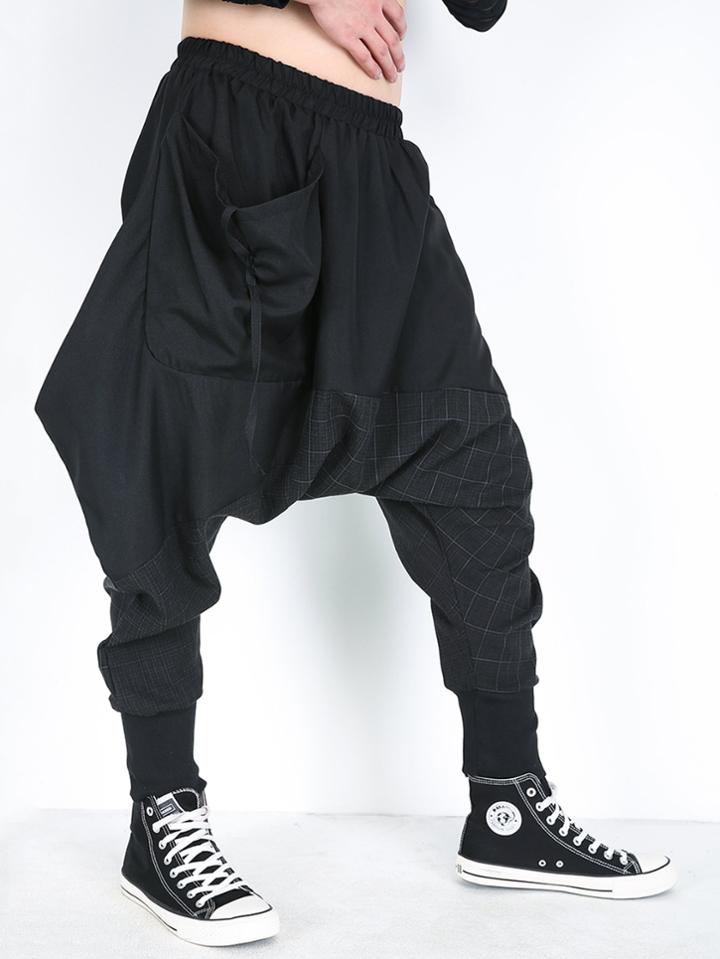 Romwe Men Contrast Ribbed Hem Harem Pants