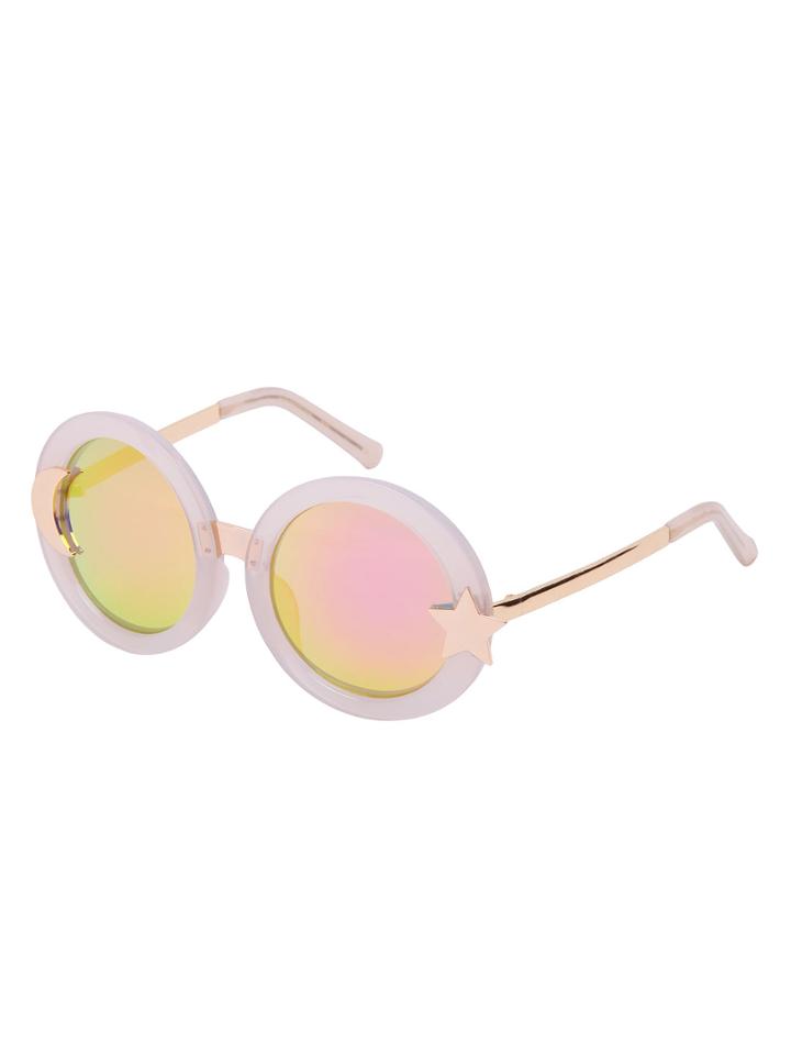 Romwe Pink Star Moon Retro Round Sunglasses